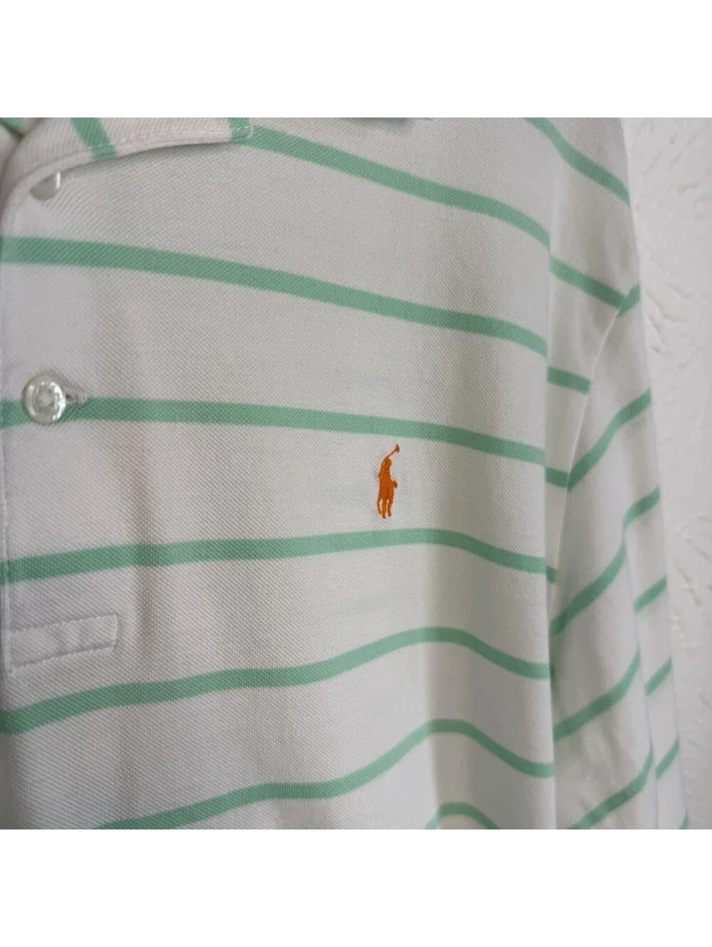 Vintage Polo Ralph Lauren White Green Striped Polo Short Sleeve Golf Shirt Large